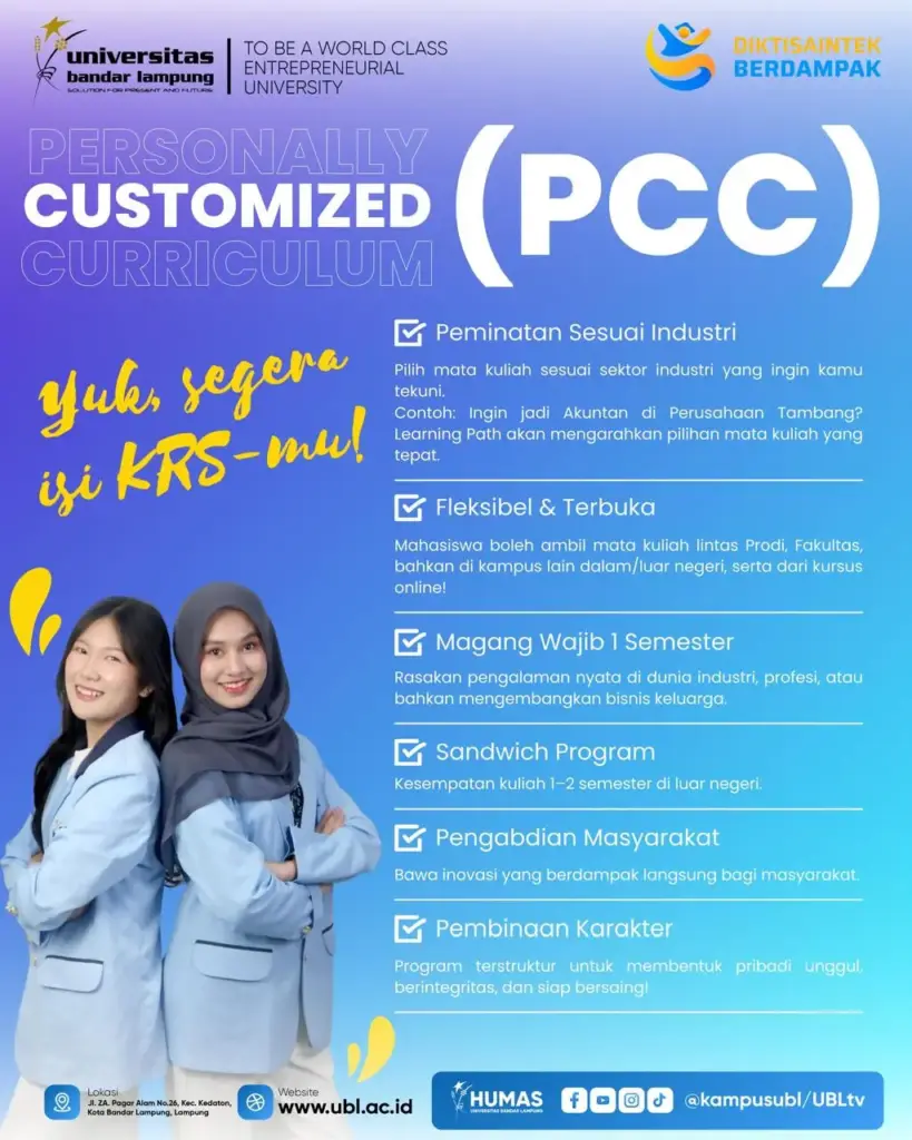 Poster Penerimaan Mahasiswa Baru Universitas Bandar Lampung atau Poster Informasi Pendaftaran UBL.